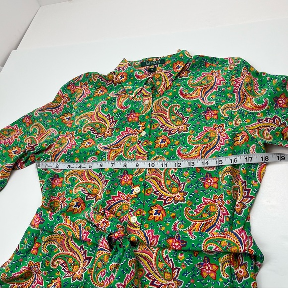 Lauren Ralph Lauren Multicolor Kelly Green Paisley 100% Silk Unlined Dress SZ 10 - Picture 5 of 11